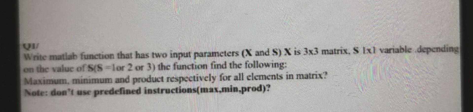 Solved QI Write matlab function that has two input | Chegg.com