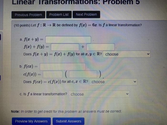 Solved Linear Transformations. Problem 5 Previous Problem | Chegg.com