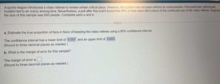 Solved A sports league introduced a video referee to review | Chegg.com