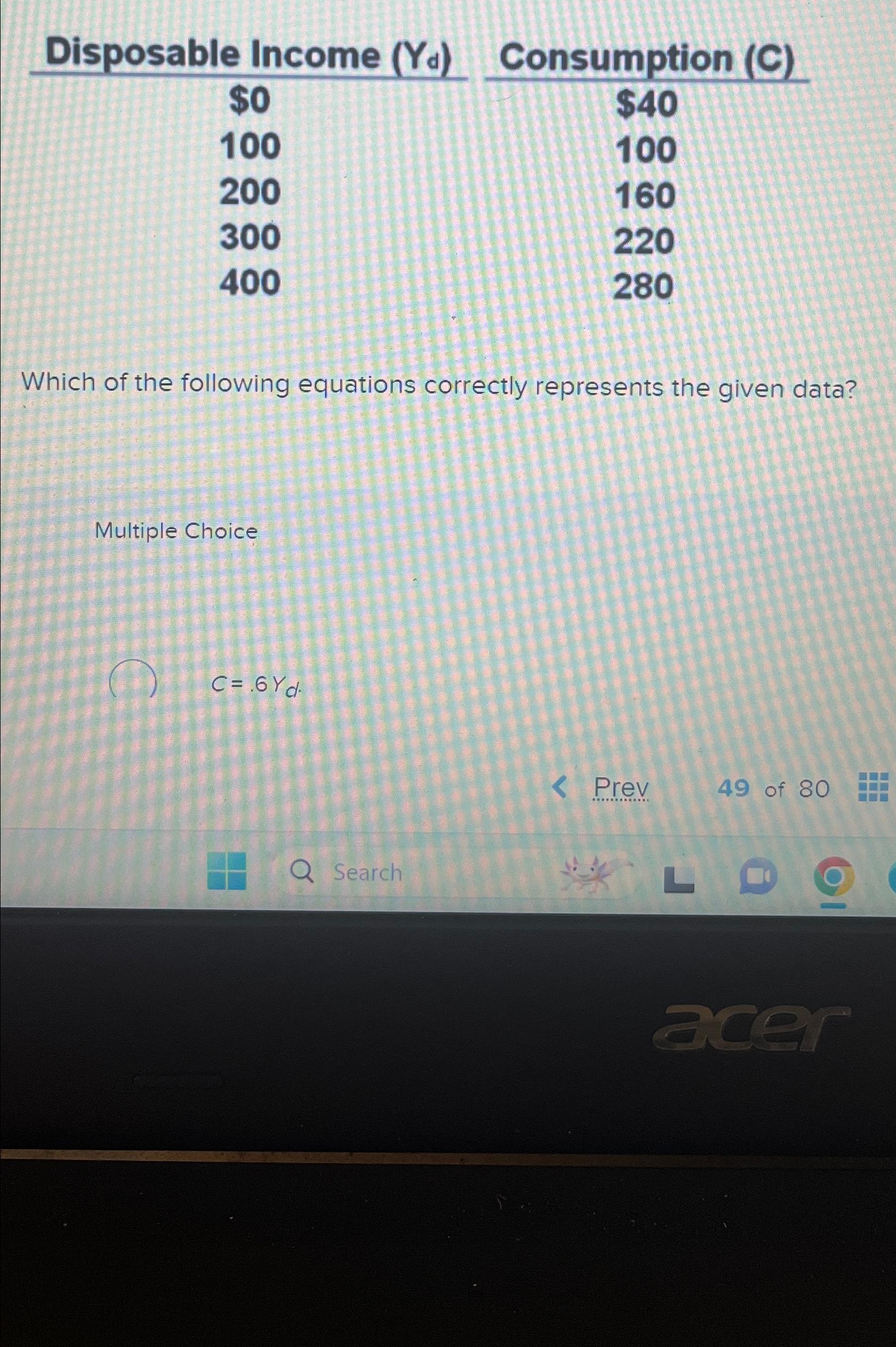 Solved \table[[Disposable (Yd),Consumption