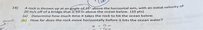 Solved 14) A rock is thrown up at an angle of 25° above the | Chegg.com