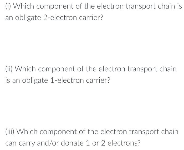Solved (i) Which component of the electron transport chain | Chegg.com