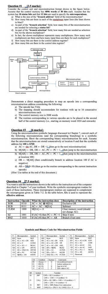 Solved Question #1 13.5 Marks: Consider The Control Unit And | Chegg.com