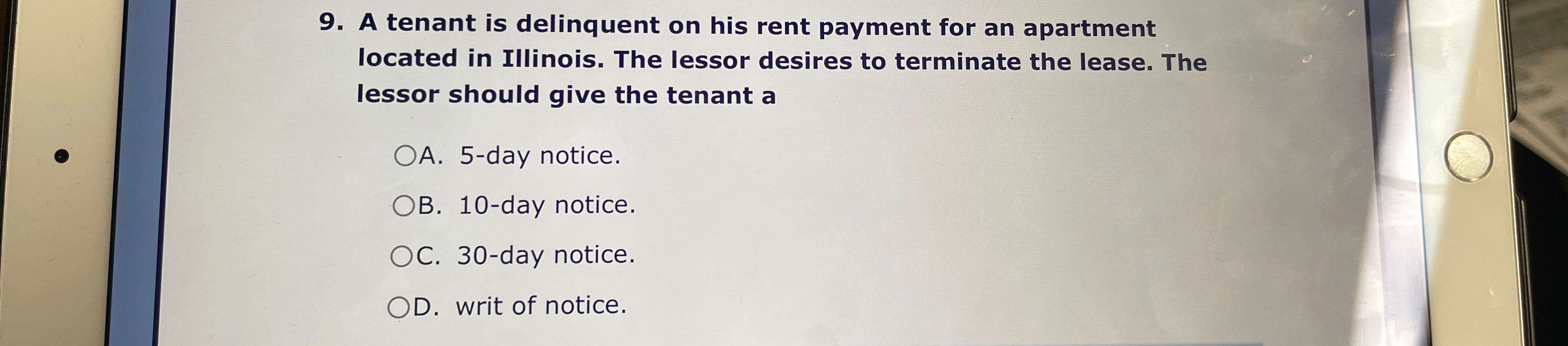 Solved A tenant is delinquent on his rent payment for an