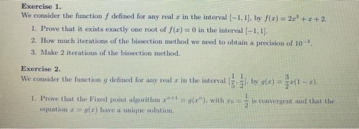 Solved Exercise 1. We consider the function f defined for | Chegg.com