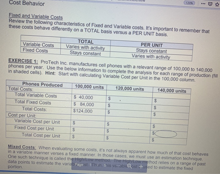 solved question 2 3 pts fixed costs per unit decrease ... Solved After completing exercise1, what is the correct total | Chegg.com