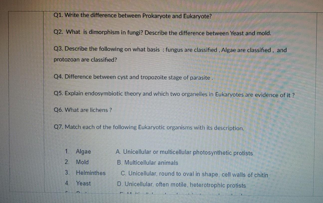 Solved Q1. Write the difference between Prokaryote and | Chegg.com