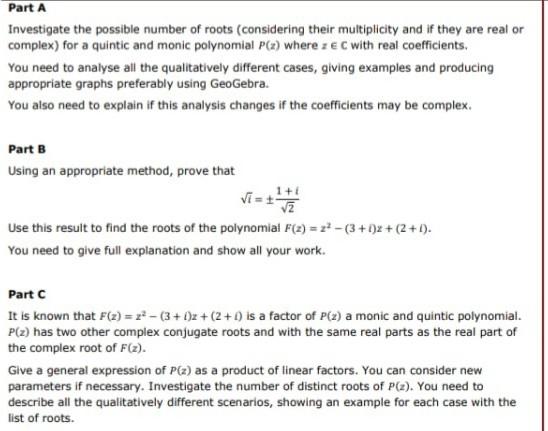 Solved Part A Investigate the possible number of roots | Chegg.com