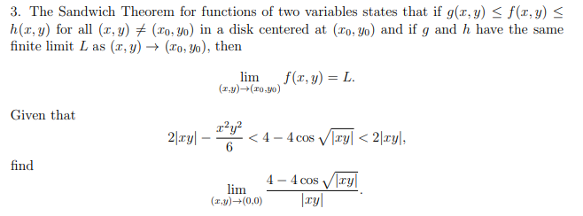 Solved The Sandwich Theorem for functions of two variables | Chegg.com