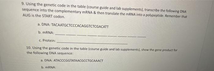 Solved 9. Using the genetic code in the table (course guide | Chegg.com