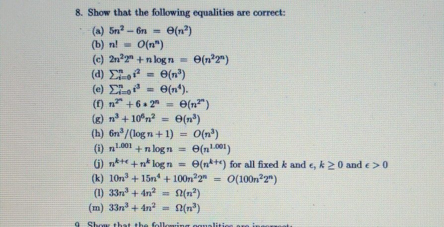 Solved 8. Show that the following equalities are correct: | Chegg.com