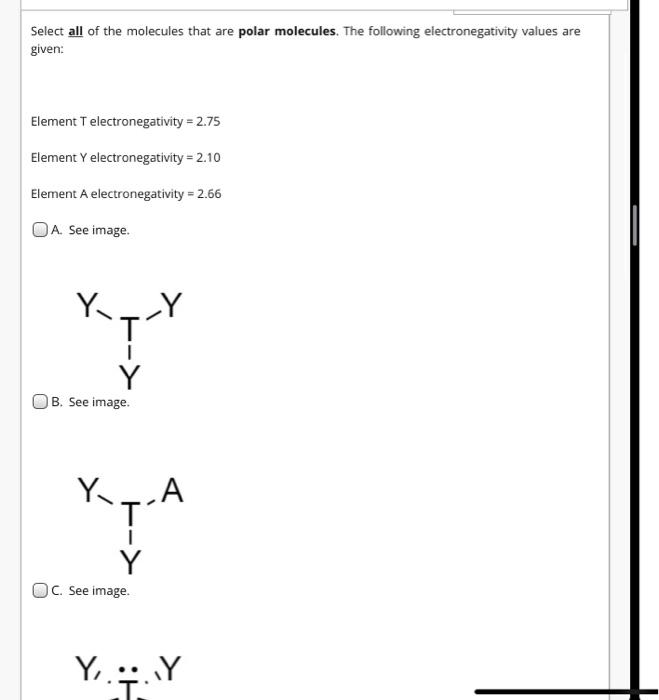 Solved Select all of the molecules that are polar molecules. | Chegg.com