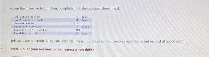 Solved Given The Following Information, Complete The Balance | Chegg.com