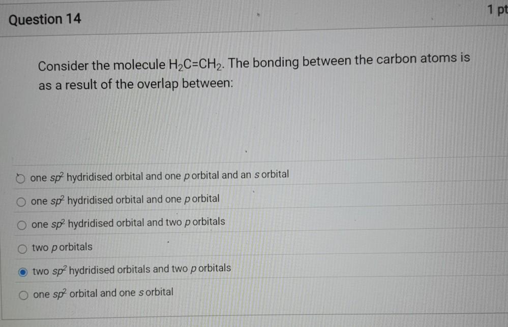 Solved 1 Pt Question 14 Consider The Molecule H2c Ch2 Th Chegg Com