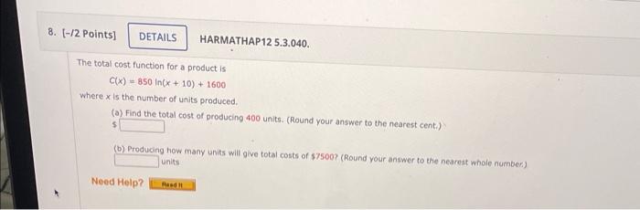 Solved The total cost function for a product is | Chegg.com