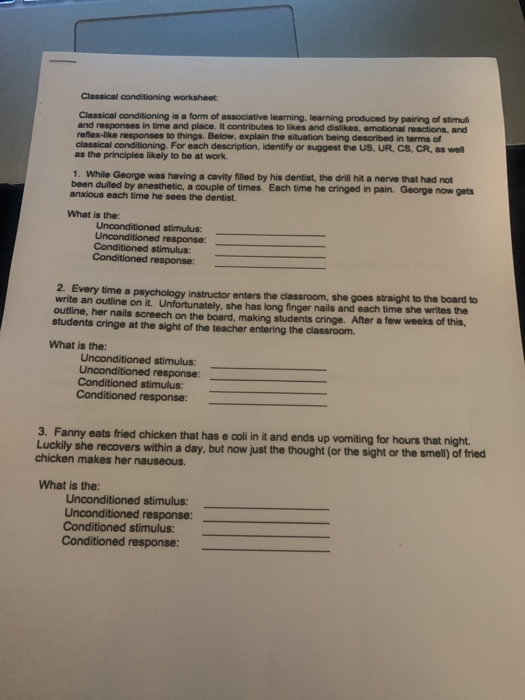 Solved Classical conditioning worksheet Classical | Chegg.com