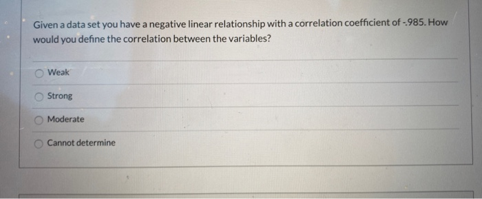 Solved Given a data set you have a negative linear | Chegg.com