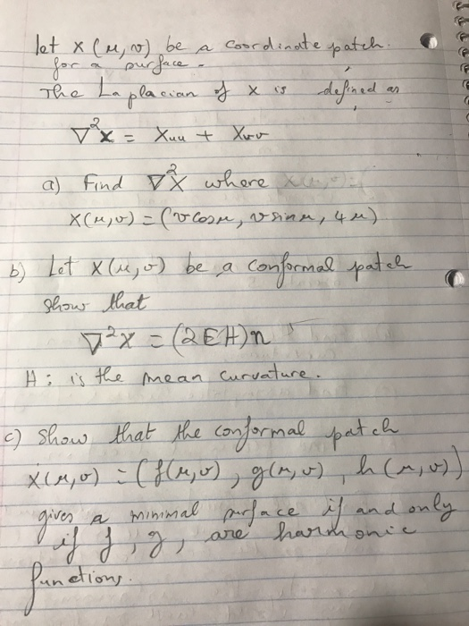 Solved Let X U V Be A Coordinate Patch The Laplacian Chegg Com