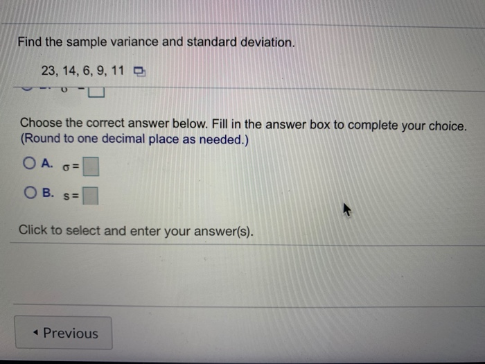 Solved Find the sample variance and standard deviation. 23, | Chegg.com