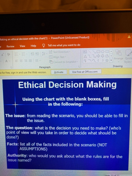 Solved Taking an ethical decision with the chart(1) - | Chegg.com