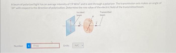 Solved A beam of polarized light has an average intensity of | Chegg.com
