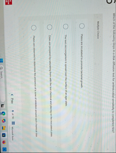 Solved Which of the following steps in a disk diffusion test | Chegg.com