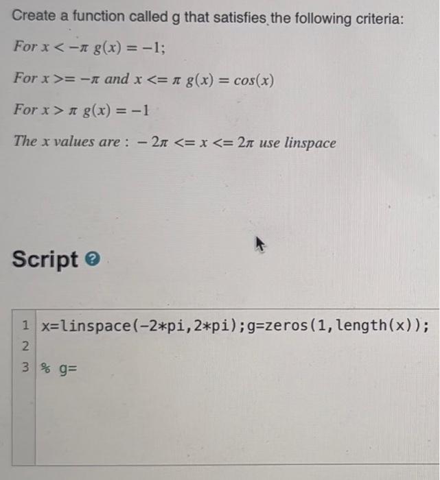 Solved Create a function called g that satisfies the | Chegg.com
