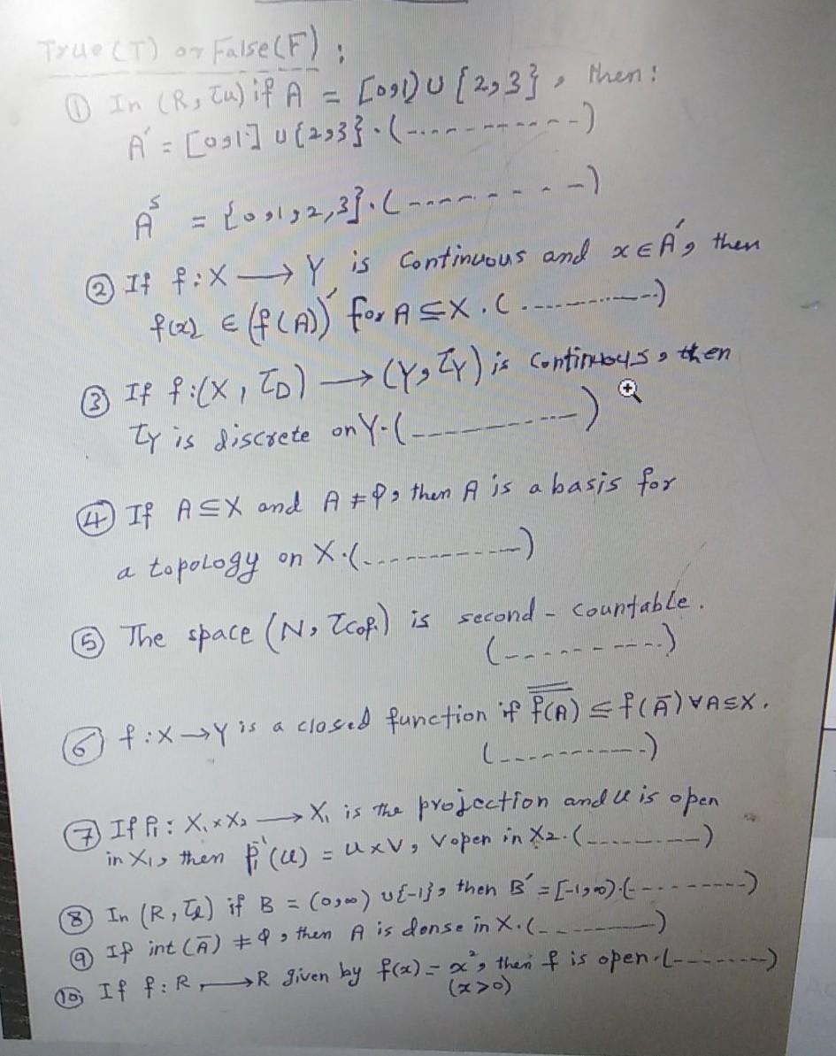 Solved Truo T Or False F او د F F 0 In R Lu Chegg Com