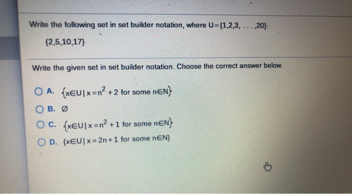 Solved Write The Following Set In Set Builder Notation W Chegg Com