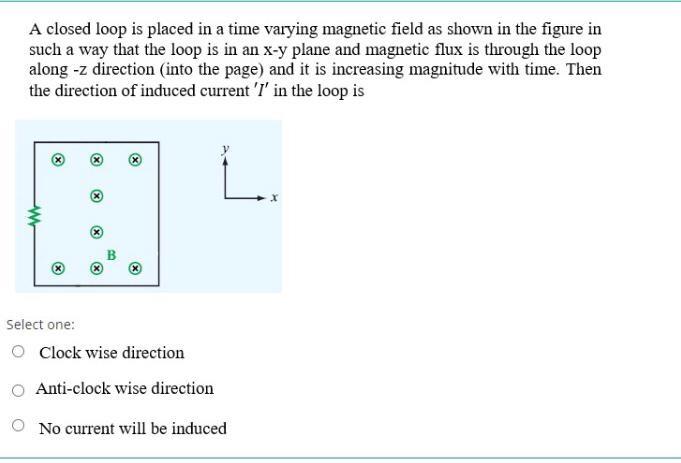 Solved A closed loop is placed in a time varying magnetic | Chegg.com