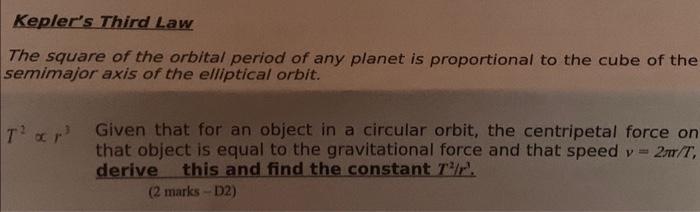 Solved The square of the orbital period of any planet is | Chegg.com