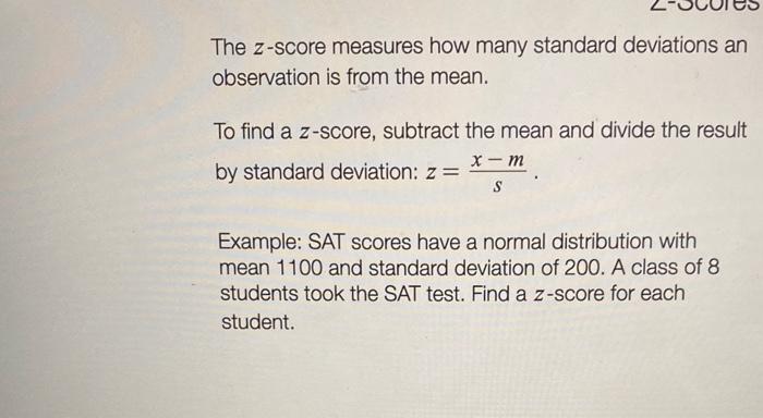 Solved The z-score measures how many standard deviations an 