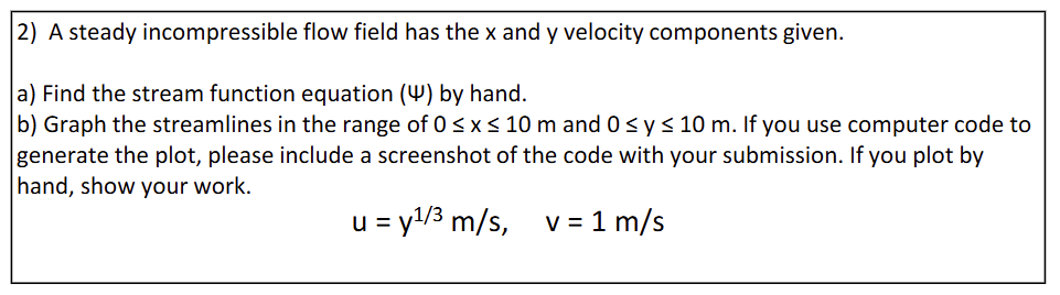 Solved A steady incompressible flow field has the x ﻿and y | Chegg.com