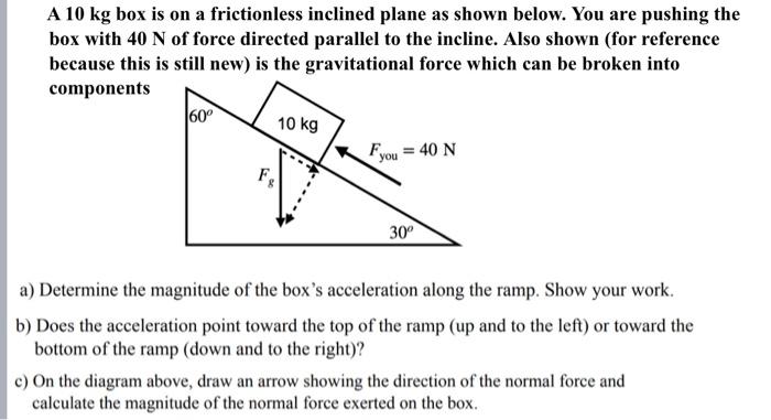 Solved A 10 kg box is on a frictionless inclined plane as | Chegg.com