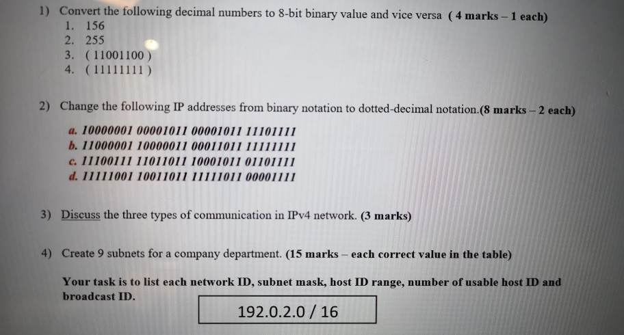 Solved: 1) Convert The Following Decimal Numbers To 8-bit | Chegg.com Convert The Binary Number 11001100 To Decimal.