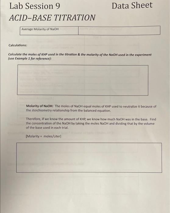 ACID-BASE TITRATION Average Molarity of NaOH | Chegg.com