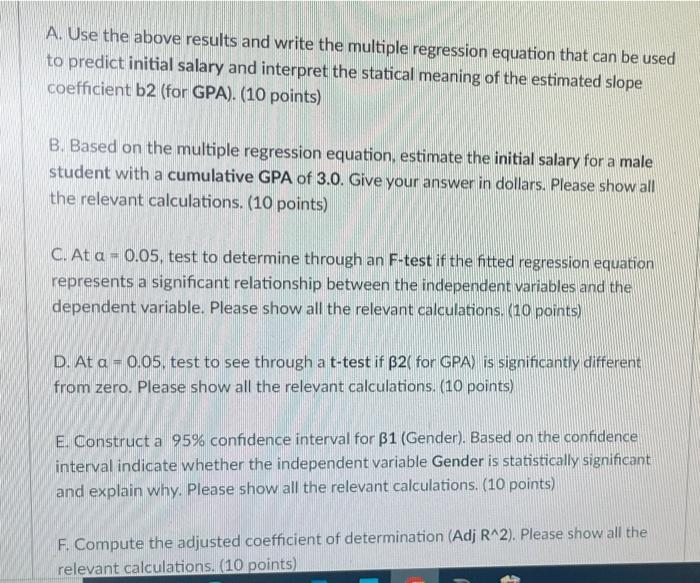 Solved Question 1 60 pts A multiple regression model was | Chegg.com
