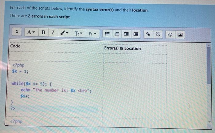 Solved For each of the scripts below, identify the syntax | Chegg.com