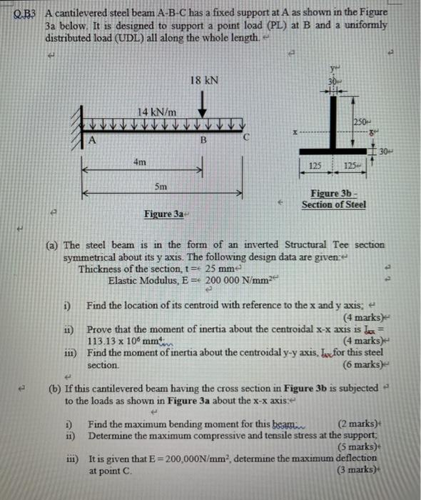 Solved Q.B3 A Cantilevered Steel Beam A-B-C Has A Fixed | Chegg.com