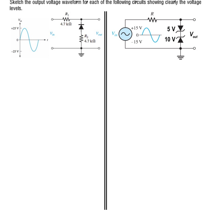Solved Sketch the output voltage waveform for each of the | Chegg.com
