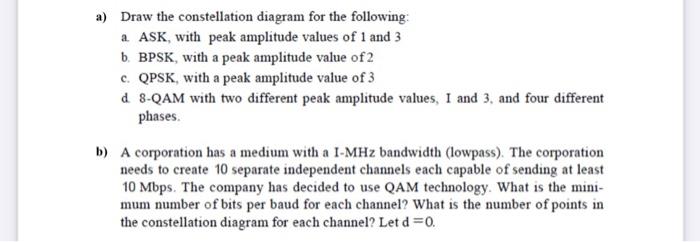 Solved A) Draw The Constellation Diagram For The Following: | Chegg.com