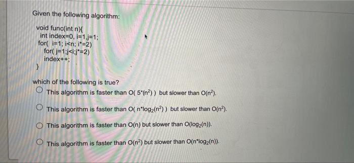 Solved given the following algorithm . which of the | Chegg.com