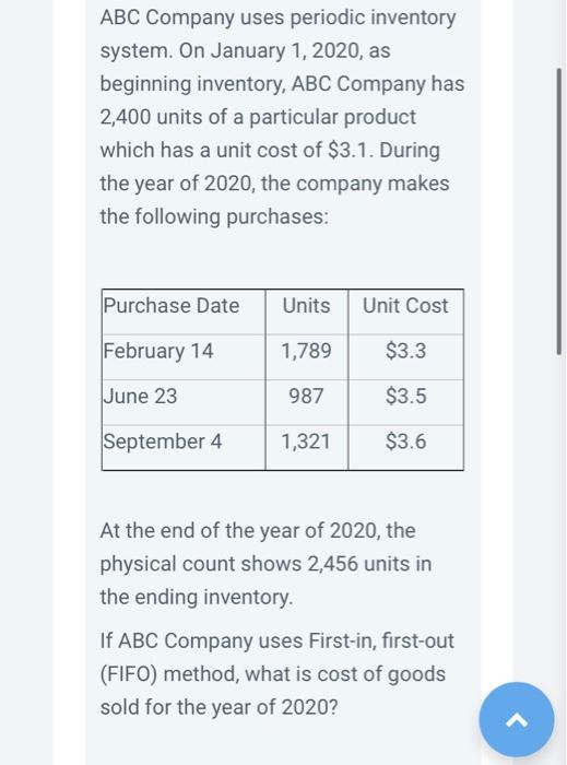 ABC Company uses periodic inventory system. On | Chegg.com