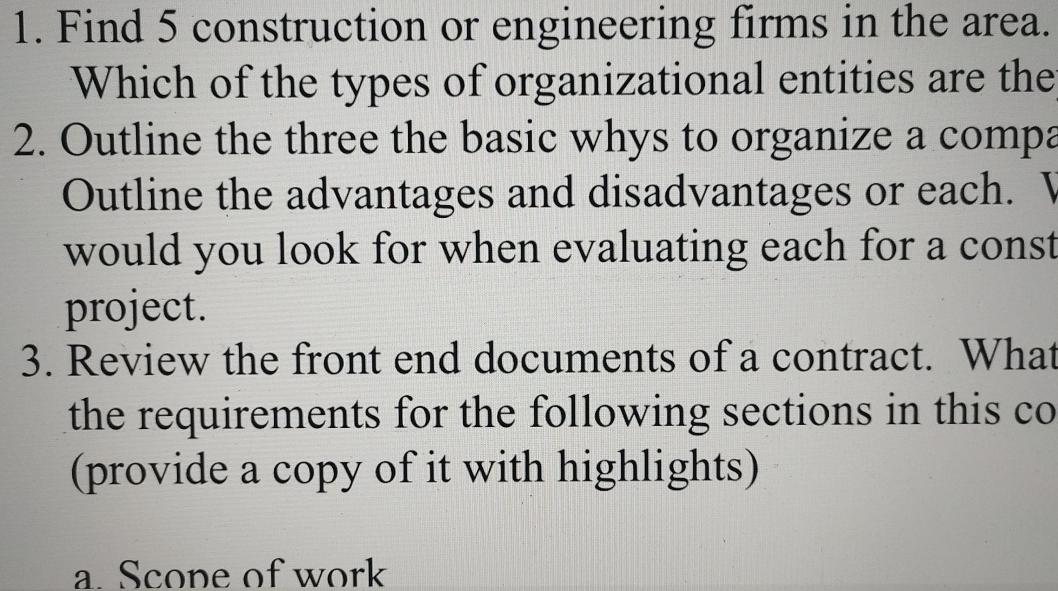 Solved Find 5 ﻿construction or engineering firms in the | Chegg.com