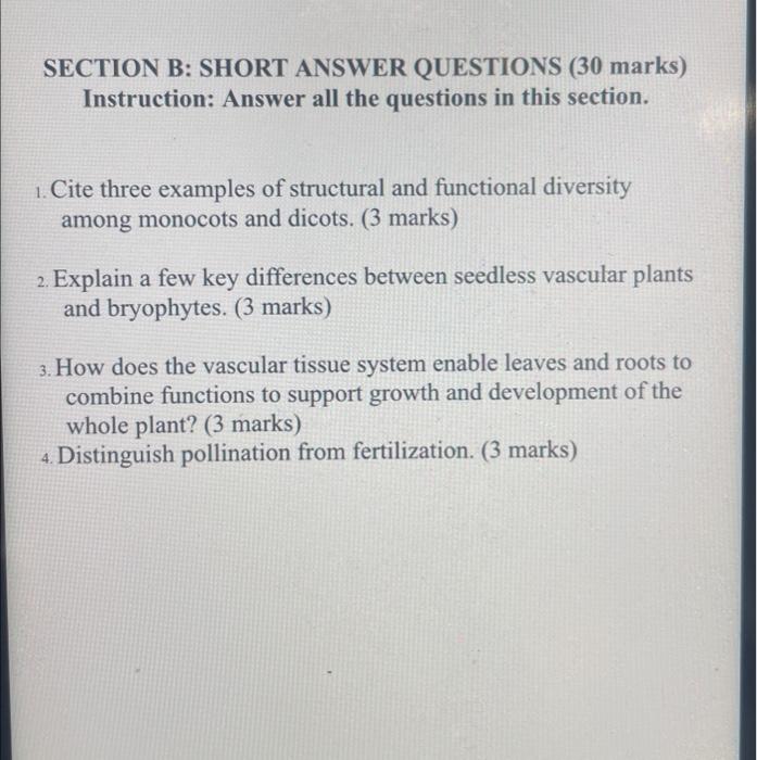 Solved SECTION B: SHORT ANSWER QUESTIONS (30 Marks) | Chegg.com