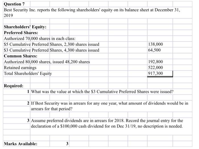 Solved Question 7 Best Security Inc. reports the following | Chegg.com