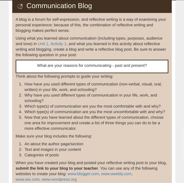 A blog is a forum for self-expression, and reflective | Chegg.com