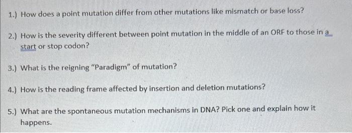 Solved 1.) How does a point mutation differ from other | Chegg.com