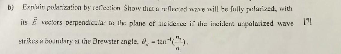 Solved b) Explain polarization by reflection. Show that a | Chegg.com
