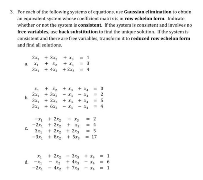 Solved 3 For Each Of The Following Systems Of Equations